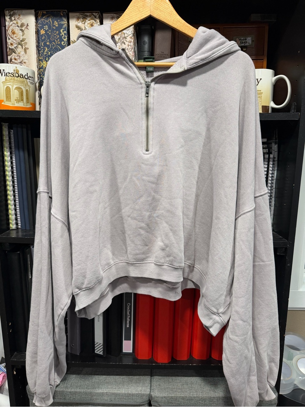 wild fable Light Gray Cropped Hooded Half-Zip Sweatshirt